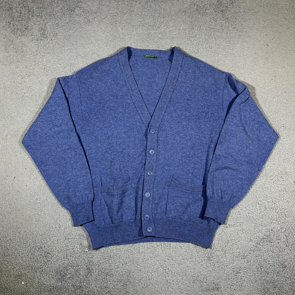 United Colors Of Benetton Blue Cardigan Sweater Italy Men's Medium #3531